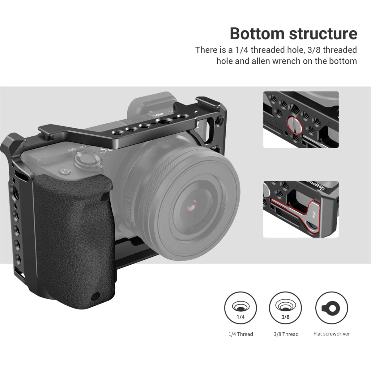 SmallRig DSLR A6400 Camera Cage with Silicone Handle Handgrip & Cold Shoe ,Case Rig Set for Sony A6100 / A6300/ A6400 -3164 — view 4