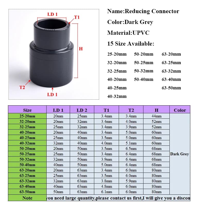 25~40 To 20~32mm UPVC Pipe Reducing Connector Irrigation System Hydroponics Frame Aquarium Fish Tank Elbow Socket Joint — view 5