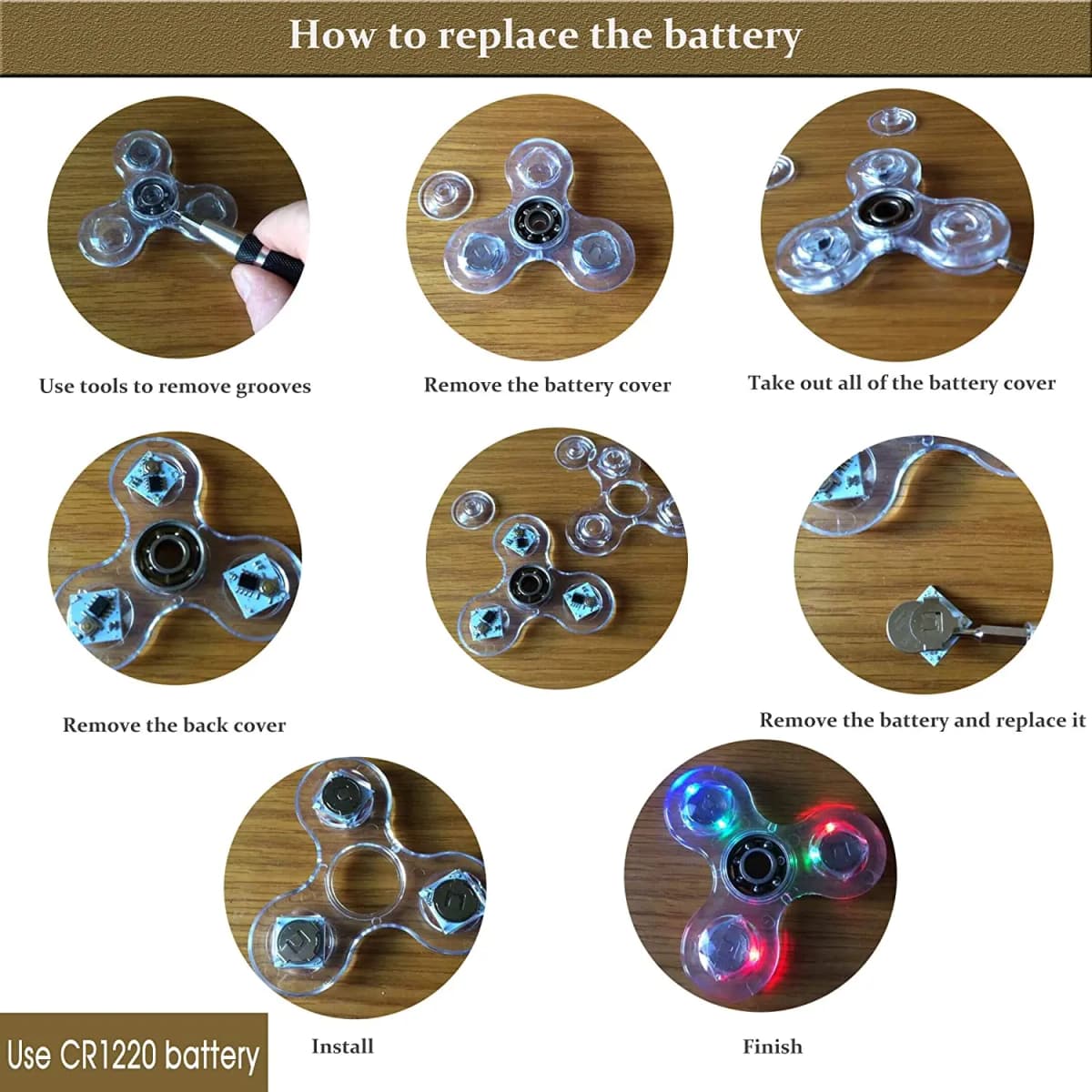 Crystal Luminous LED Light Fidget Spinner Hand Top Spinners Glow in Dark EDC Stress Relief Toys Kinetic Gyroscope for Children — view 4