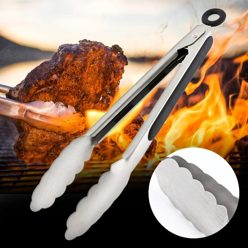 9/12/16 Inch Long Bbq Tongs Non-Slip Handle Stainless Steel Fried Barbecue Clip Salad Bread Clamp Kitchen Tools Meat Food Clip — view 4
