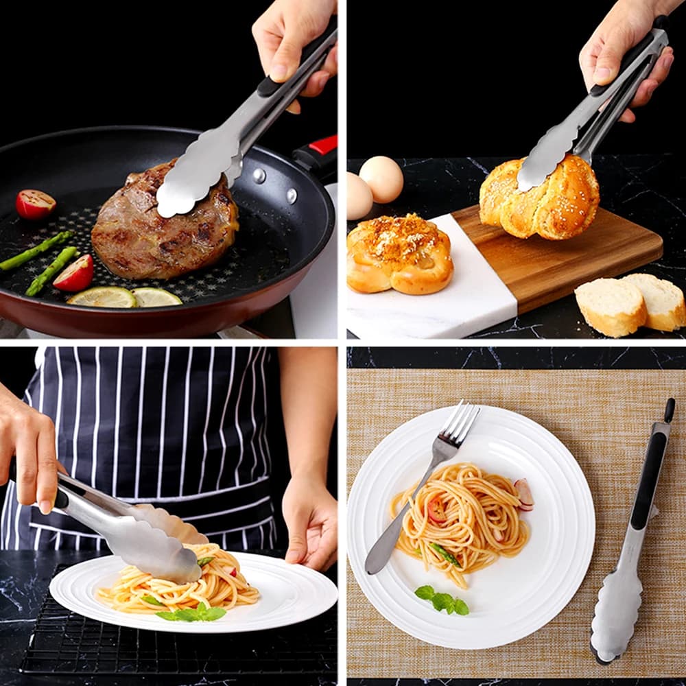 9/12/16 Inch Long Bbq Tongs Non-Slip Handle Stainless Steel Fried Barbecue Clip Salad Bread Clamp Kitchen Tools Meat Food Clip — view 5