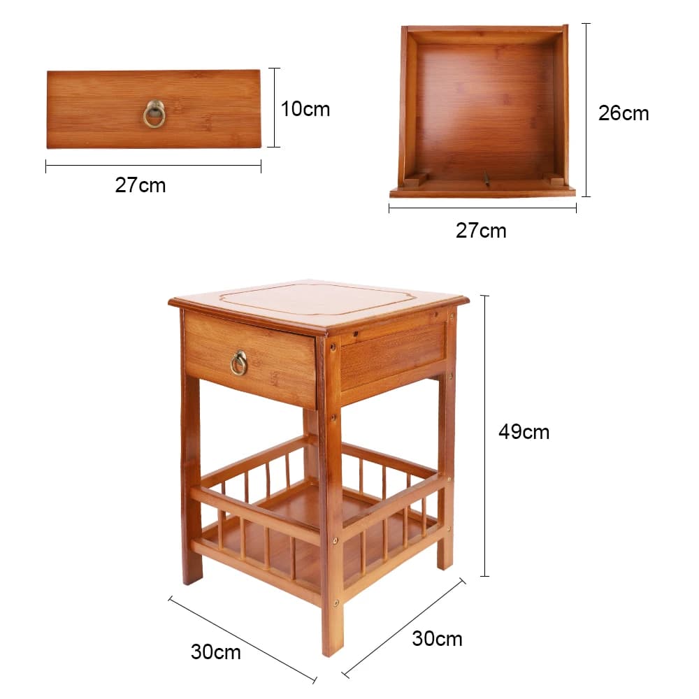 Bamboo Bedside Table with Drawer Bedroom Nightstand Plant Storage Shelving Unit — view 4