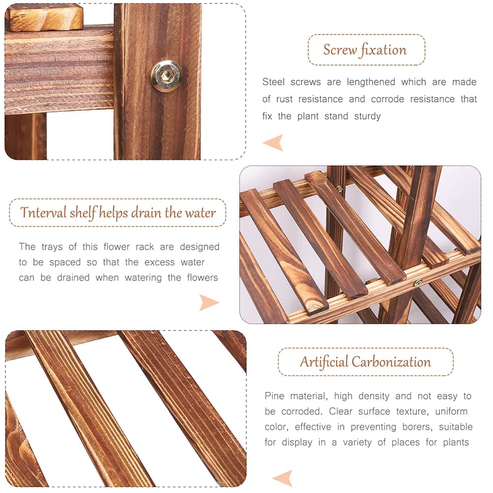6 Tiered Wood Plant Flower Stand Shelf Planter Pots Shelves Rack Holder Display for Multiple Plants Indoor Outdoor Garden Patio — view 6