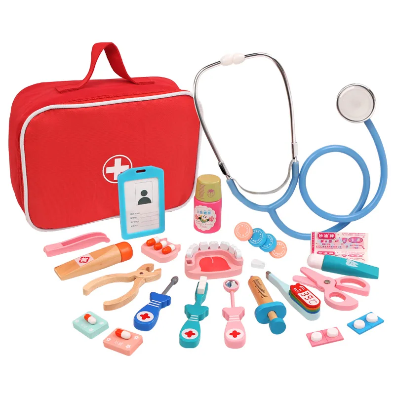 Wooden Pretend Play Doctor Educationa Toys for Children Kid Medical Simulation Medicine Chest Set for Kids Interest — view 2