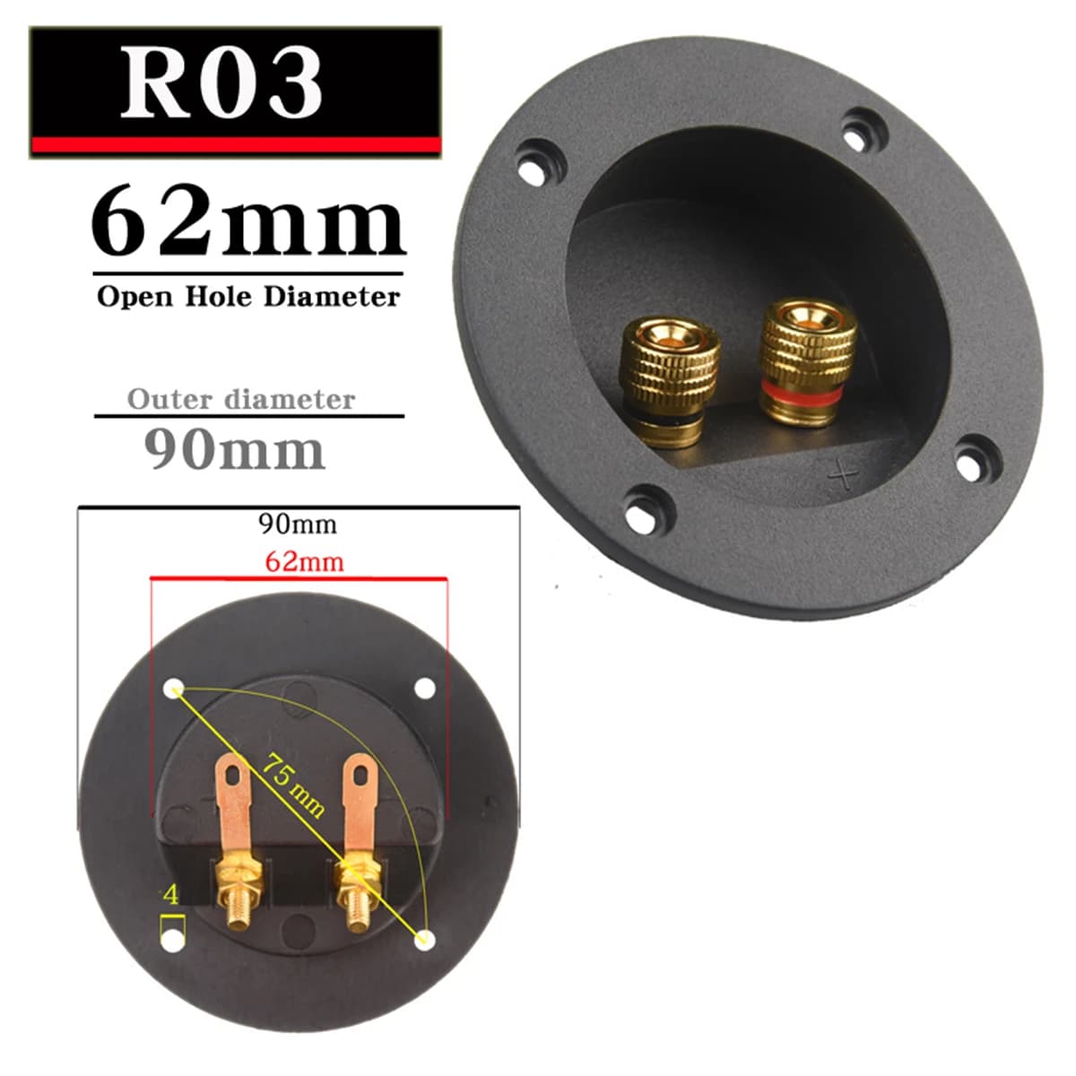HIFIDIY LIVE Square circle (Install Hole 49-76) speaker junction Box  Terminal Shell 2 copper Binding Post Wire Cable Connector — view 5