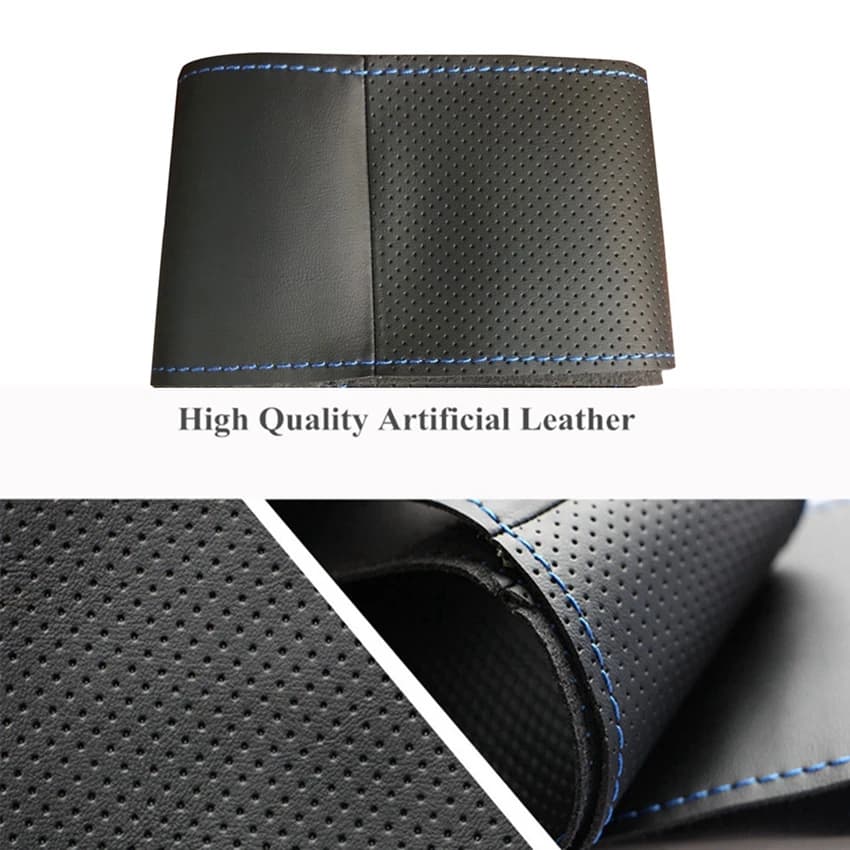 Black Artificial Leather Steering Wheel Cover Hand Sewing Car Steering Wheel Covers For Peugeot 307 SW 2005-2008 307 2001-2008 — view 3