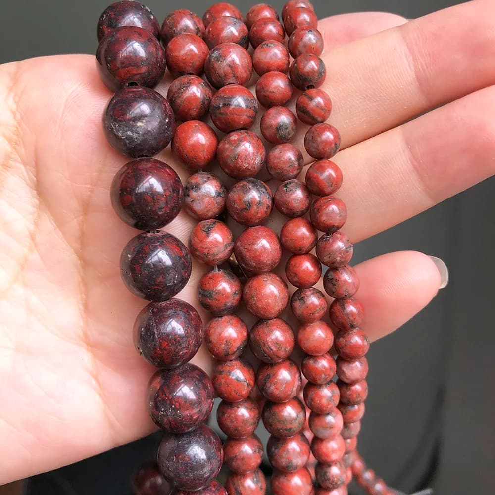 Natural Stone Beads Smooth Red Jaspers Round Loose Spacer Beads For Jewelry DIY Making Bracelet Charms 15''Inches 6 8 10 12mm — view 2