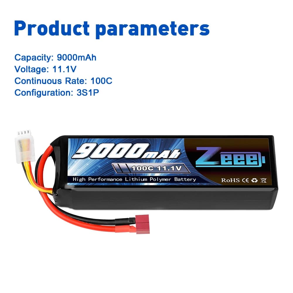 Zeee 3S 9000mAh Lipo Battery 11.1V 100C Deans Connector with Metal Plates for RC Car Truck Buggy Tank RC Hobby Models RC Parts — view 3