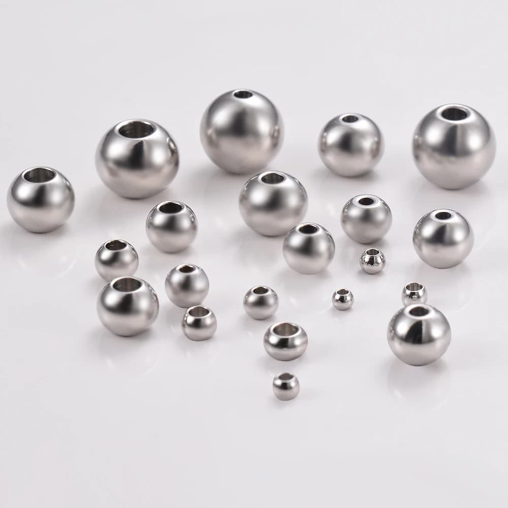 50Pcs Silver Color Round Stainless Steel Spacer Beads Loose Ball with Hole Charm Bracelets DIY for Jewelry Making 2.5-10mm — view 3