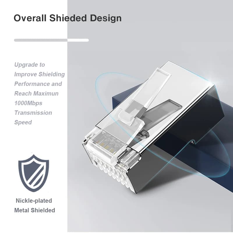 ZoeRax Pass Through RJ45 Connector, Cat6 Cat6a 30u Gold Plated Shielded Modular Plug 1.2mm Hole for STP Ethernet Cable 8P8C Ends — view 4