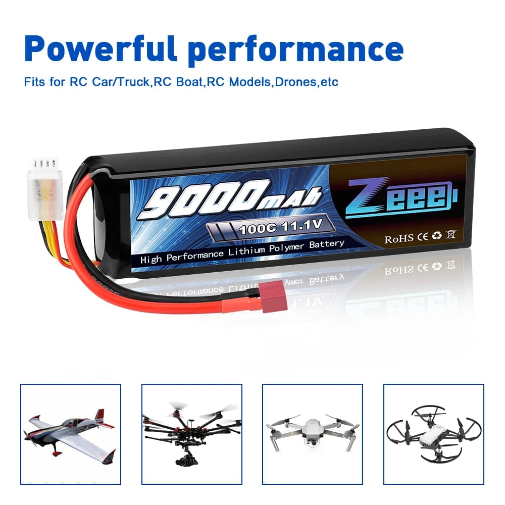 Zeee 3S 9000mAh Lipo Battery 11.1V 100C Deans Connector with Metal Plates for RC Car Truck Buggy Tank RC Hobby Models RC Parts — view 5