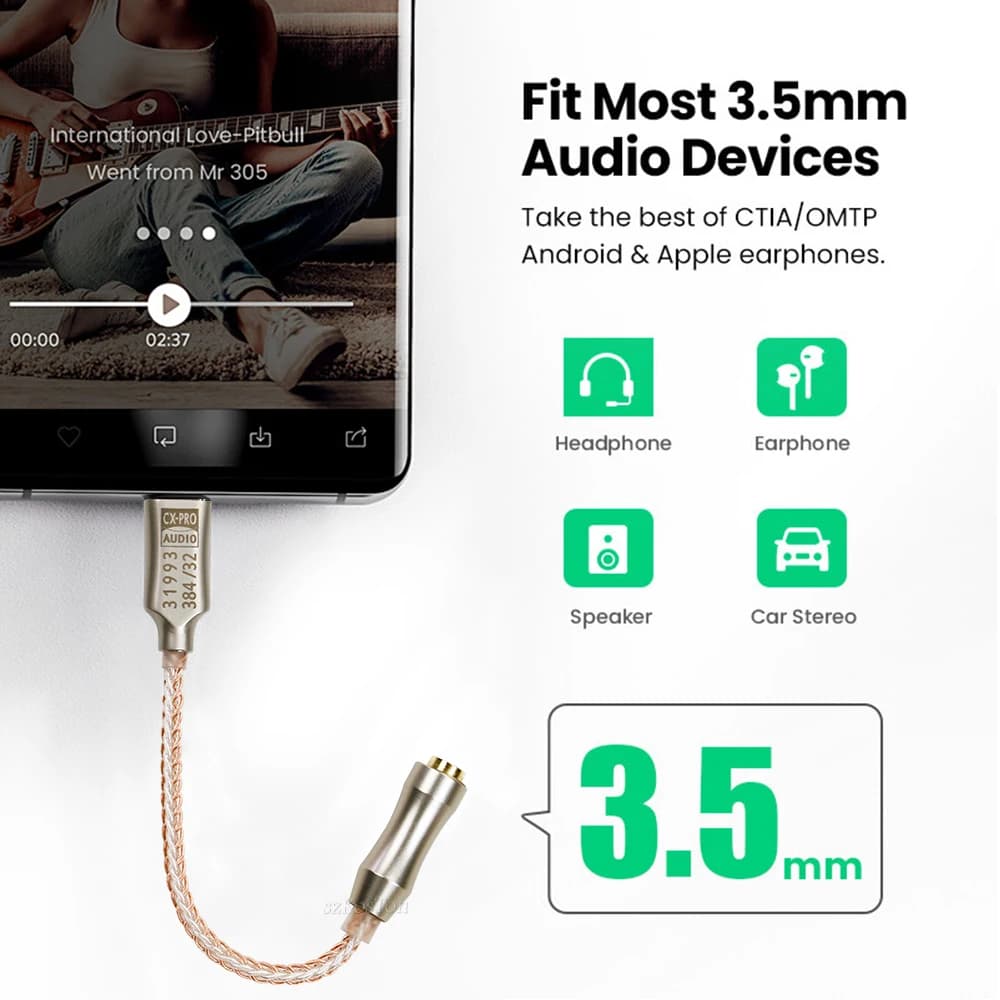 CX31993 USB Type-C to 3.5mm Audio Interface Headphone Amplifier HiFi DAC Earphone Sound Amplifier 32bit 384kHz Audio Adapter — view 2