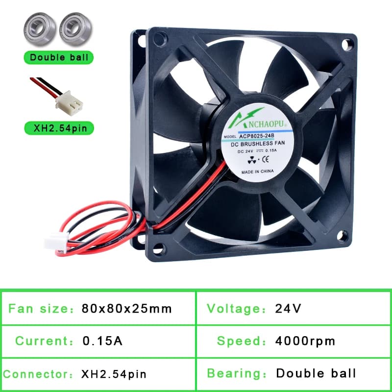 ACP8025 8cm 80mm Fan 80x80x25mm DC5V 12V 24V 2pin Cooling Fan Suitable for Chassis Power Inverter — view 5