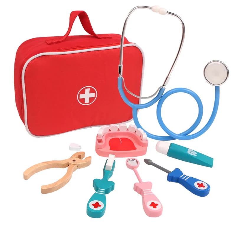 Wooden Pretend Play Doctor Educationa Toys for Children Kid Medical Simulation Medicine Chest Set for Kids Interest — view 4