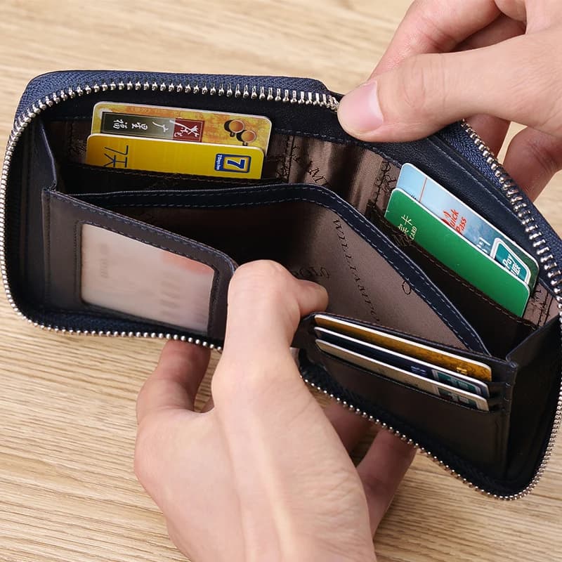 Leather Vertical Women's purse casual zipper short card holder multi functional men's portable zero wallet — view 3