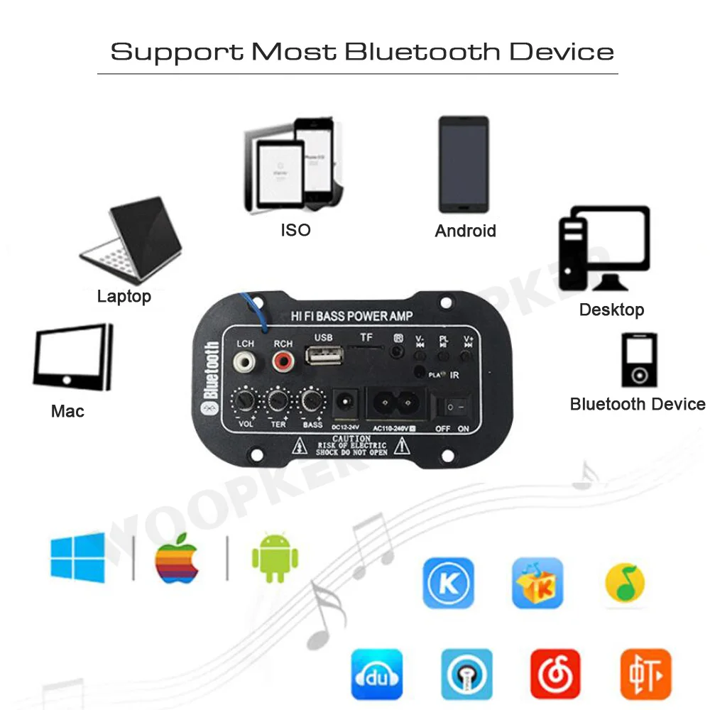 Woopker Digital Amplifier Decoder Board 25-30W Bluetooth Audio Amplifier DIY USB FM Radio TF Player Subwoofer 110V 220V — view 2