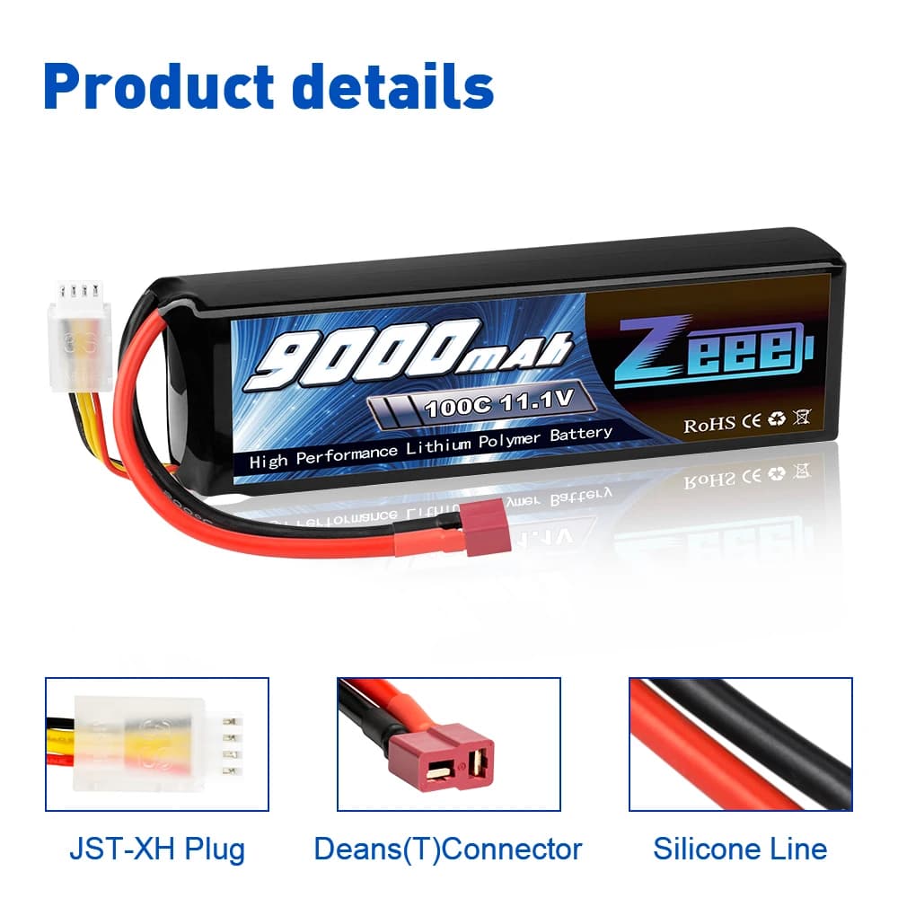 Zeee 3S 9000mAh Lipo Battery 11.1V 100C Deans Connector with Metal Plates for RC Car Truck Buggy Tank RC Hobby Models RC Parts — view 2