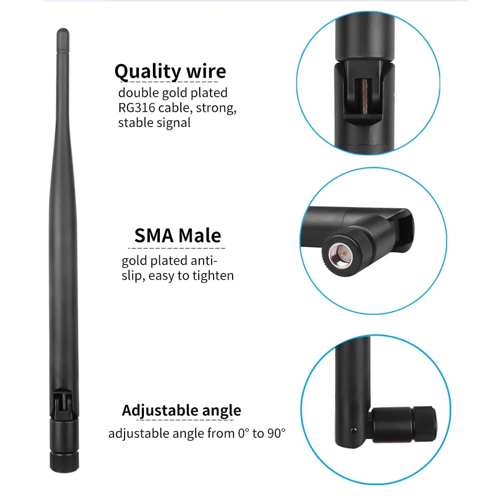 kebidumei 5dBi Aerial SMA Wireless Router WiFi Antenna 2.4GHz 802.11b/g For Mini PCI U.FL IPX to SMA Male Pigtail Cable — view 3