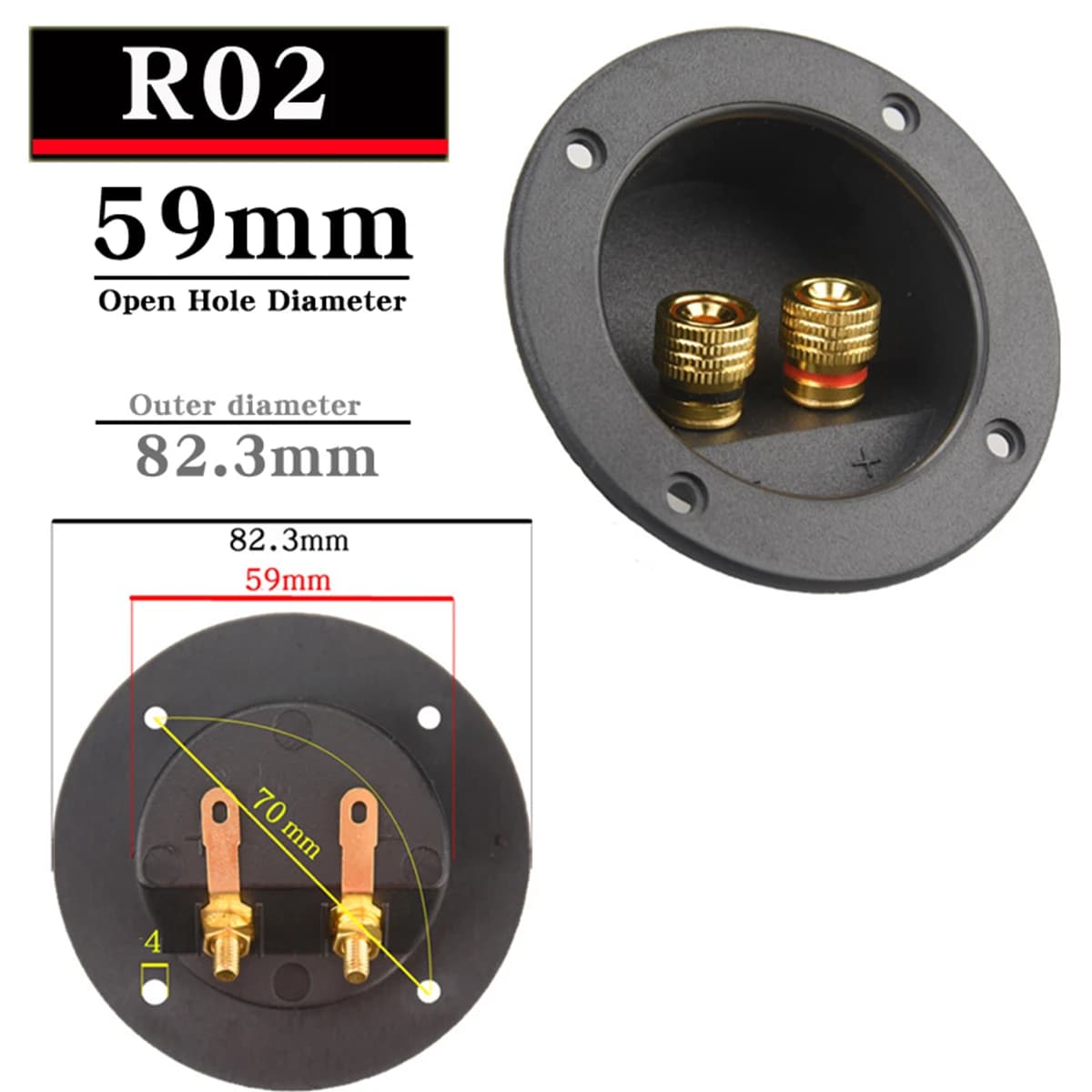 HIFIDIY LIVE Square circle (Install Hole 49-76) speaker junction Box  Terminal Shell 2 copper Binding Post Wire Cable Connector — view 4