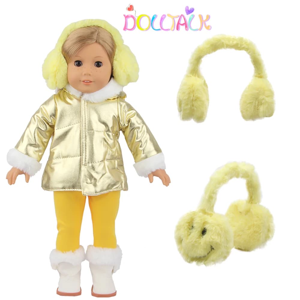 Cute Doll Accessories 18Inch American Doll Hanging  Ear Covering Yellow Cartoon Smile Face Winter Clothes For 43cm New Born Doll — view 2