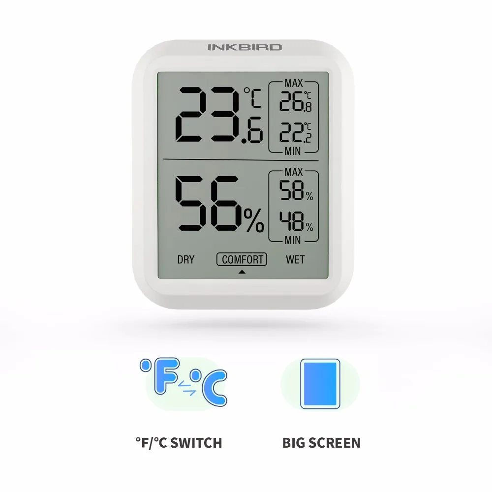 INKBIRD ITH-20 Digital Electronic Thermometer Hygrometer Multiple Uses for Temperature Humidity Meter Alarm Weather Air Quality — view 2