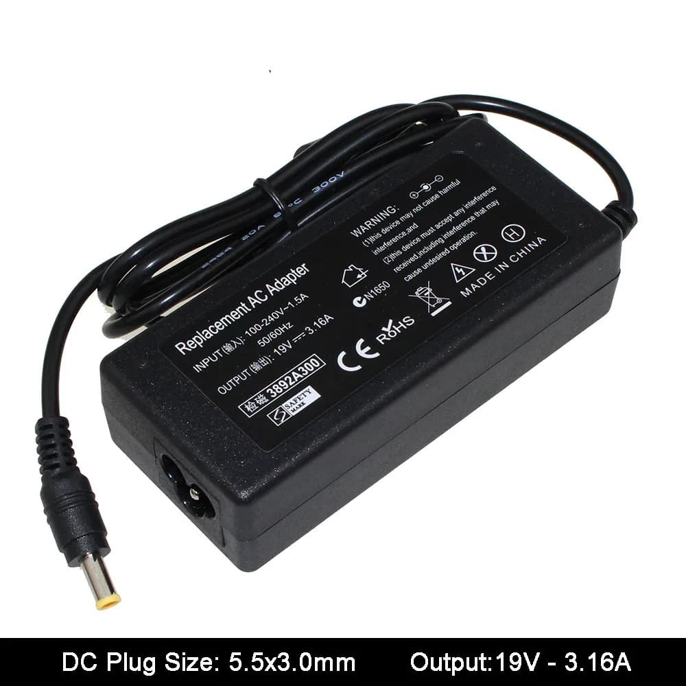 19V 3.15/3.16A AC Power Adapter Charger for Samsung AD-6019R 0335A1960 CPA09-004A Q430 QX410-S02US RV510-A02 QX410 Q430 P560 — view 2
