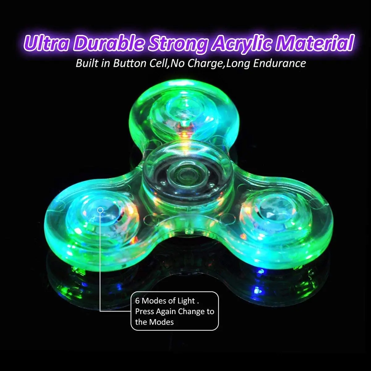 Crystal Luminous LED Light Fidget Spinner Hand Top Spinners Glow in Dark EDC Stress Relief Toys Kinetic Gyroscope for Children — view 3