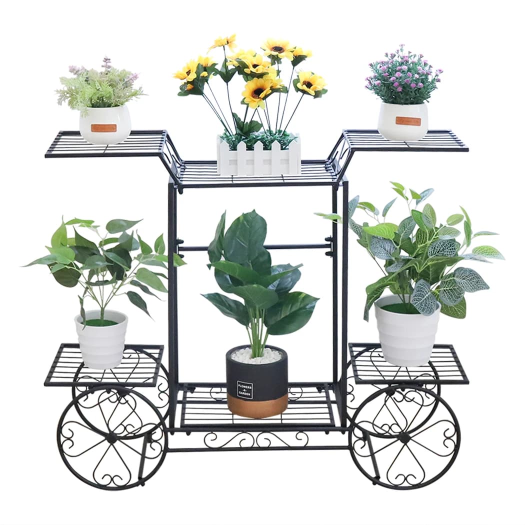 Large Metal Plant Stand Indoor 6 Tier Garden Cart Plant Holder Wrought Iron Plants Display Shelf Rack Outdoor Decorating Garden — view 5