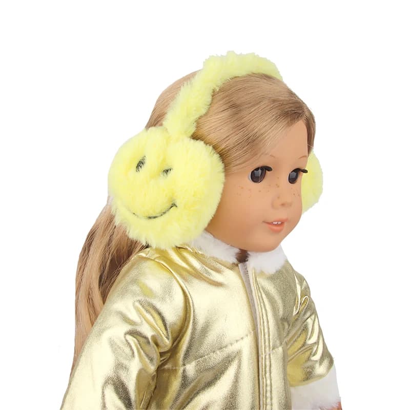 Cute Doll Accessories 18Inch American Doll Hanging  Ear Covering Yellow Cartoon Smile Face Winter Clothes For 43cm New Born Doll — view 4