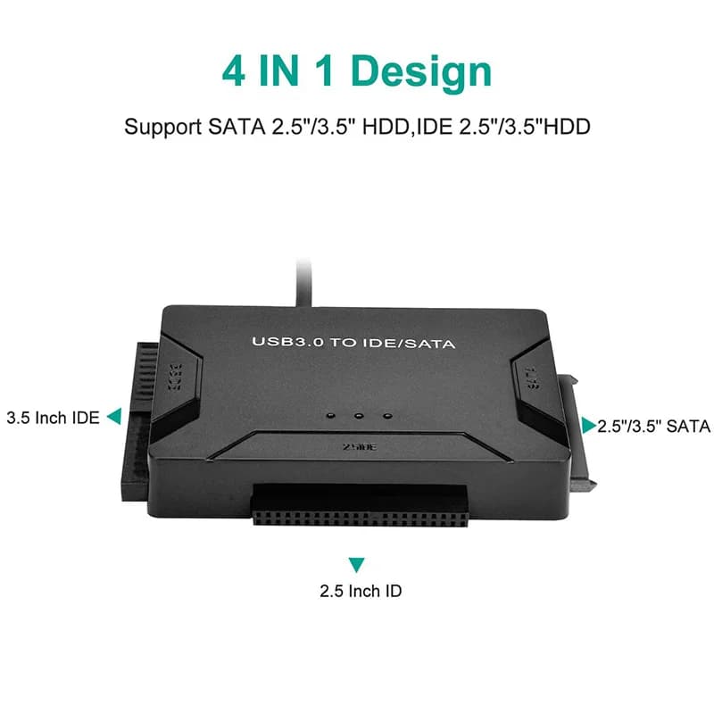 USB SATA IDE Adapter w/ 12V2A Power Cable,2.5 3.5 IDE / SATA HDD to USB 3.0 Converter,2.5 SSD / IDE Hard Drive CD-ROM to USB 3 — view 5