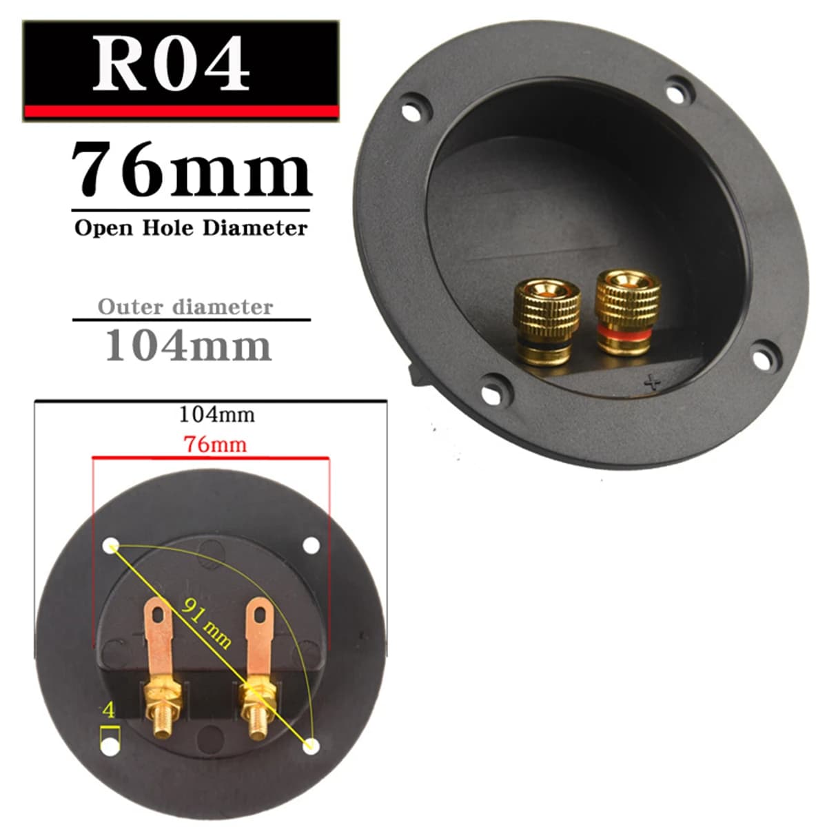 HIFIDIY LIVE Square circle (Install Hole 49-76) speaker junction Box  Terminal Shell 2 copper Binding Post Wire Cable Connector — view 6