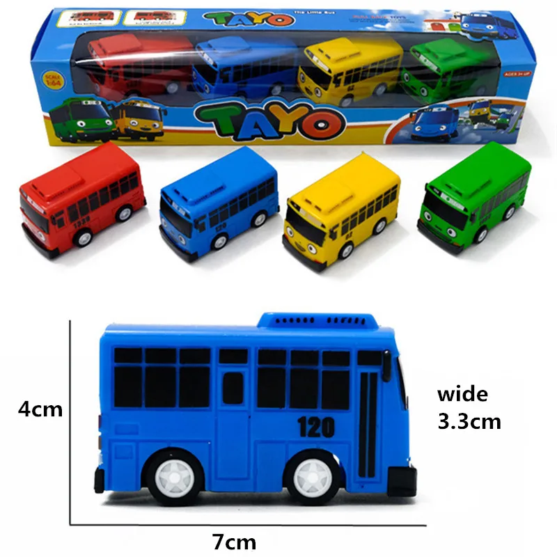 Korean Anime Tayo the little bus mini Plastic Pull Back Blue Tayo Gani Yellow Lani Green Red Rogi car model for kids Boy gift — view 2