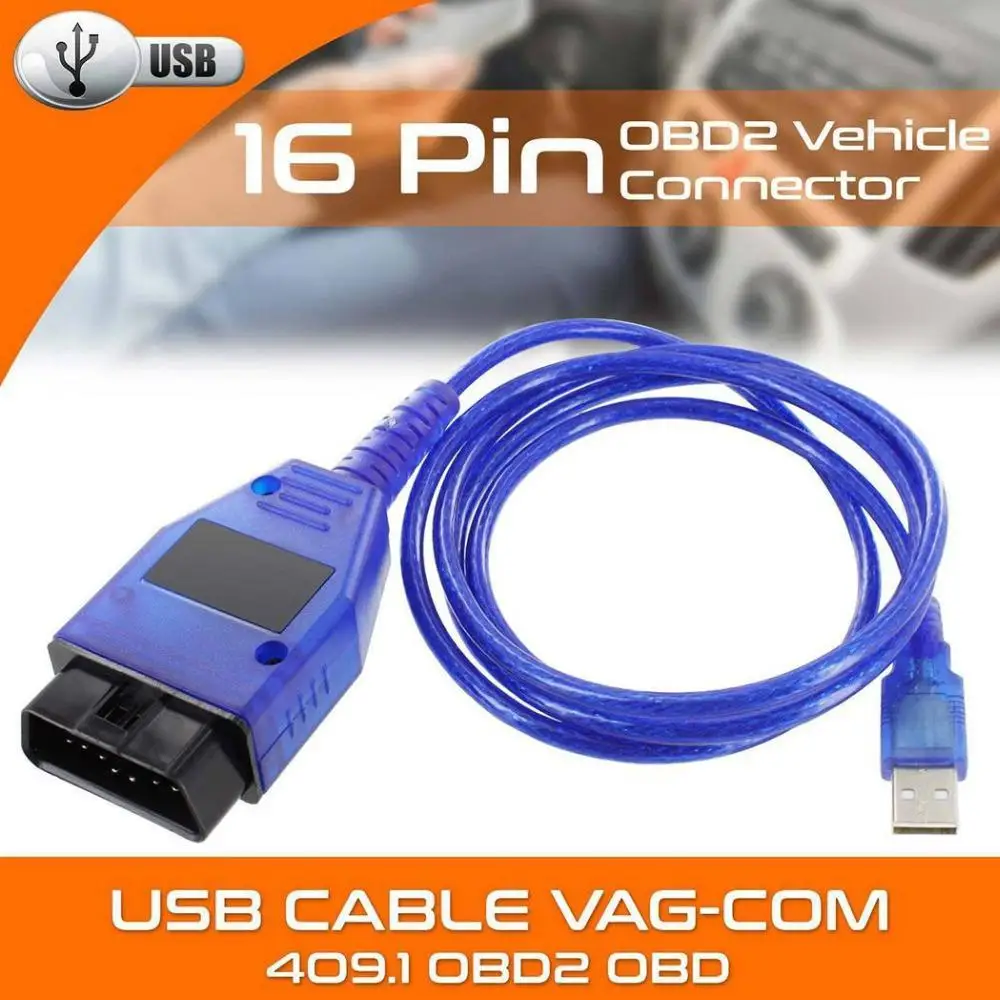 Car USB Vag-Com Interface Cable KKL VAG-COM 409.1 OBD2 II OBD Diagnostic Scanner Auto Cable Aux — view 3