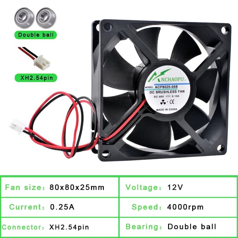 ACP8025 8cm 80mm Fan 80x80x25mm DC5V 12V 24V 2pin Cooling Fan Suitable for Chassis Power Inverter — view 4