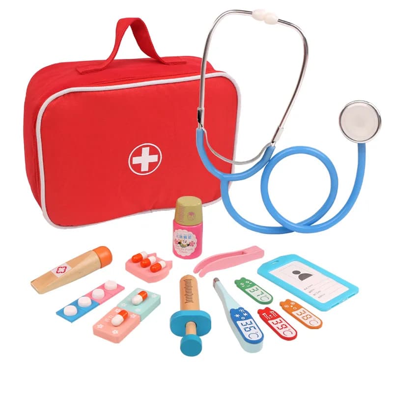 Wooden Pretend Play Doctor Educationa Toys for Children Kid Medical Simulation Medicine Chest Set for Kids Interest — view 3