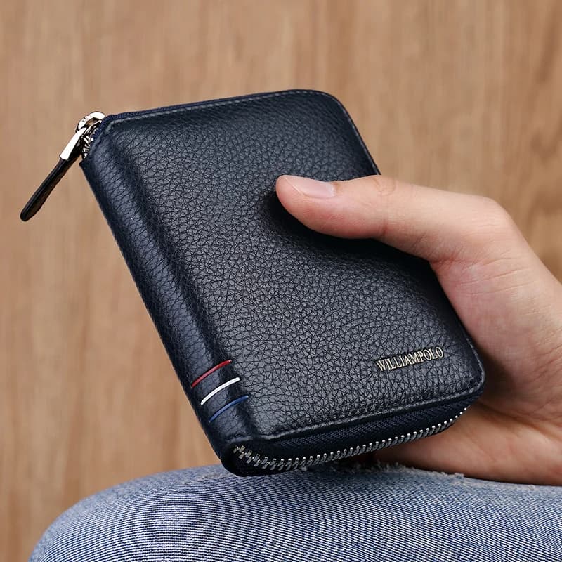 Leather Vertical Women's purse casual zipper short card holder multi functional men's portable zero wallet — view 2