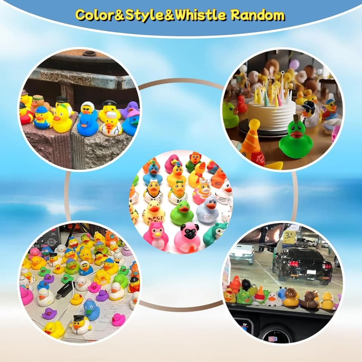 30-Pack Rubber Ducks in Bulk,Assortment Duckies for Jeep Ducking Floater Duck Bath Toys Party Favors Color&Style&Whistle Random — view 4