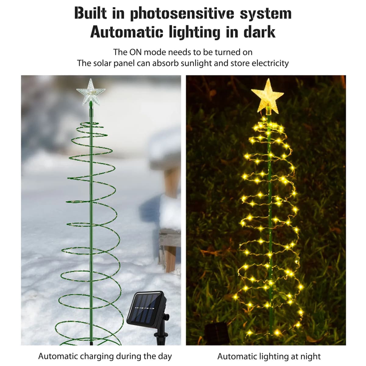 Solar Powered Decorative Xmas Tree Light with Star Christmas Tree Lawn Stake Lamp Waterproof New Year Garden Decoration — view 3