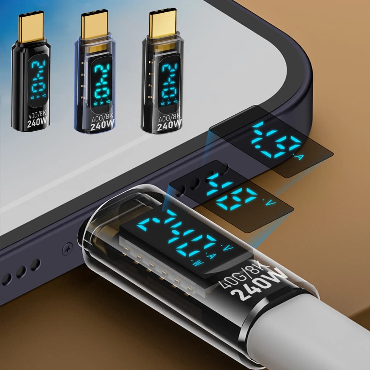 1 PCS Digital LED Display USB 4 Type-C Adapter PD 240W 40Gbps Power Meter Tester Full Function Smart Chip USB C Extension Laptop