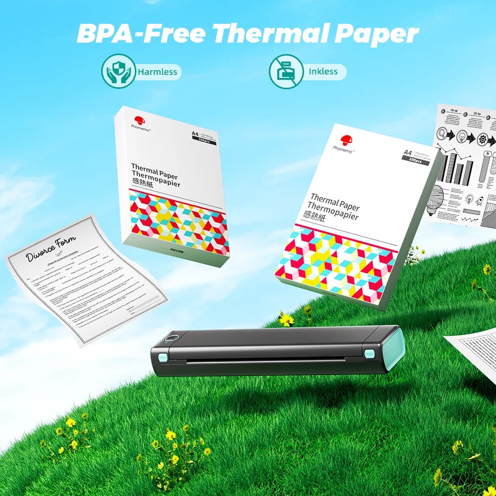 100 sheet Phomemo Official Thermal Paper A4 Thermal Fax Machine Paper Keep for 10 Years Fold Paper for M08F A4 Printer 210X297mm — view 5