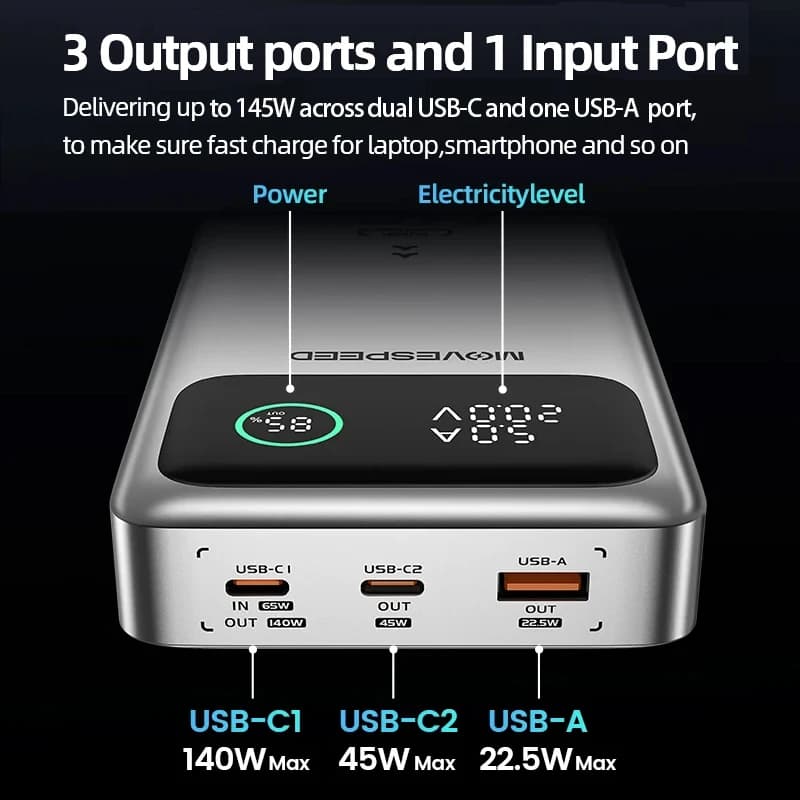 MOVESPEED M25Pro 140W Power Bank 25000mAh PD3.1 Fast Charge Portable External Battery 100W Powerbank for MacBook Notebook Laptop — view 3