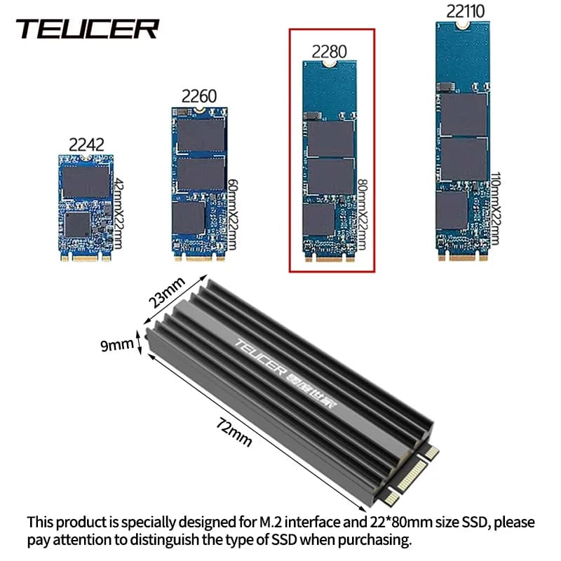 TEUCER M2 SSD Heatsink NVME 2280 Solid State Disk Drive Radiator Cooler Cooling Pad for Desktop PC M.2 NVME PS5 Heatsink — view 2