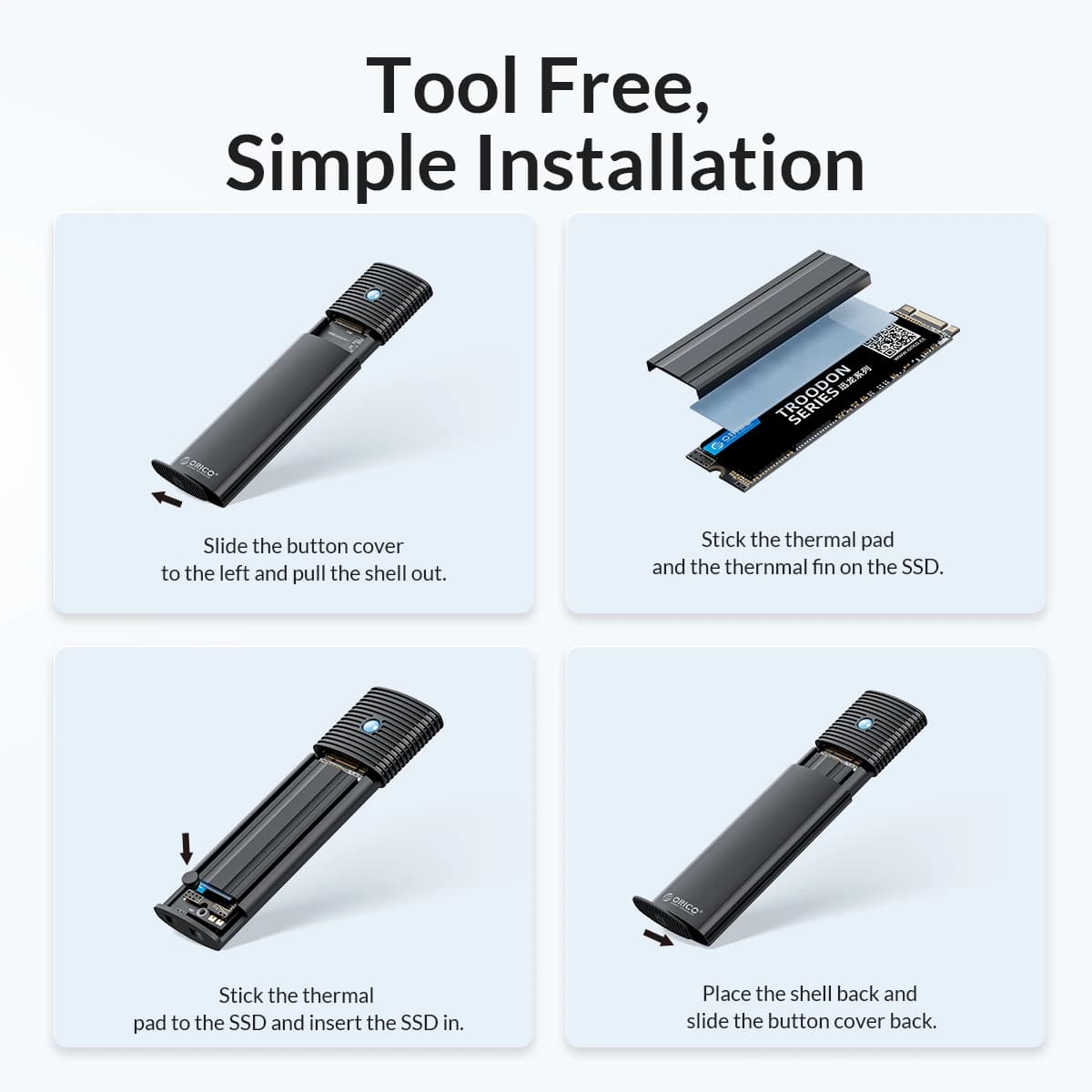 ORICO M2 SSD Enclosure NVMe NGFF 10Gbps PCIe M.2 SSD Case Portable USB C 3.2Gen2 Tool Free External Adapter with Metal Heat Sink — view 5