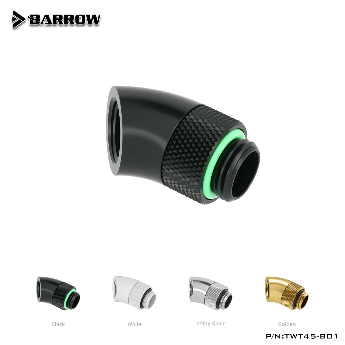 Barrow Angled Fitting G1/4'' 45/90 Degree M-F Rotary 360° Rotatable Adapter PC Water Cooling Elbow Connect Direction 4 Colors — view 3