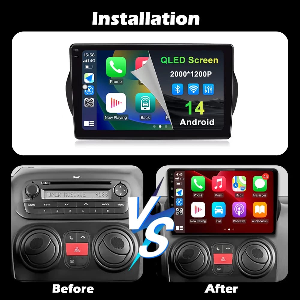 Android 16 For Fiat Fiorino Qubo Citroen Nemo Peugeot Bipper 2008 - 2017 Carplay Auto QLED Screen 4G Car Radio Multimedia Player — view 2
