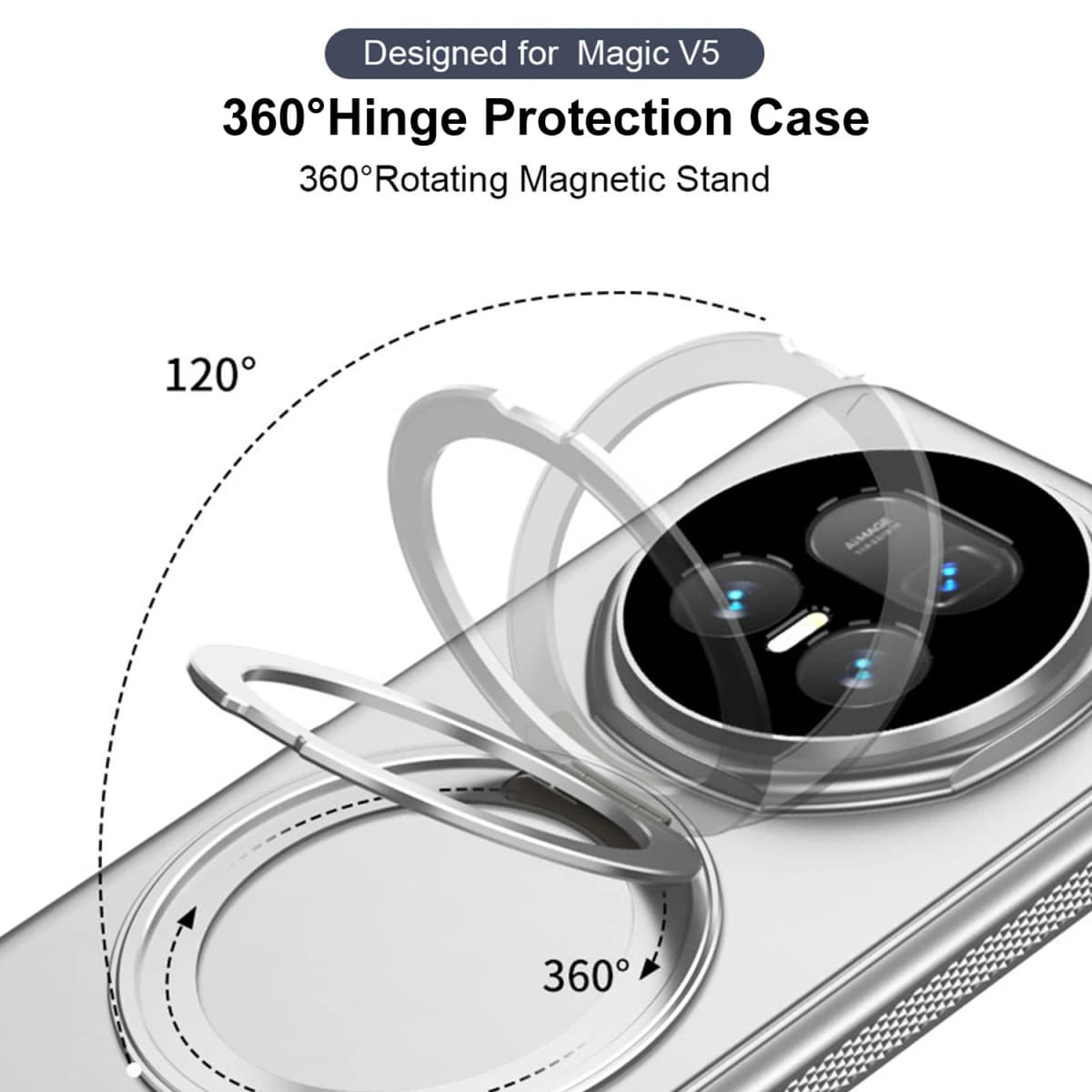 For Huawei Honor Magic V5 Case Hard With Ring Stand Magnetic wireless charging Protect Back Cover Case For Magic V5 Phone Shell — view 2