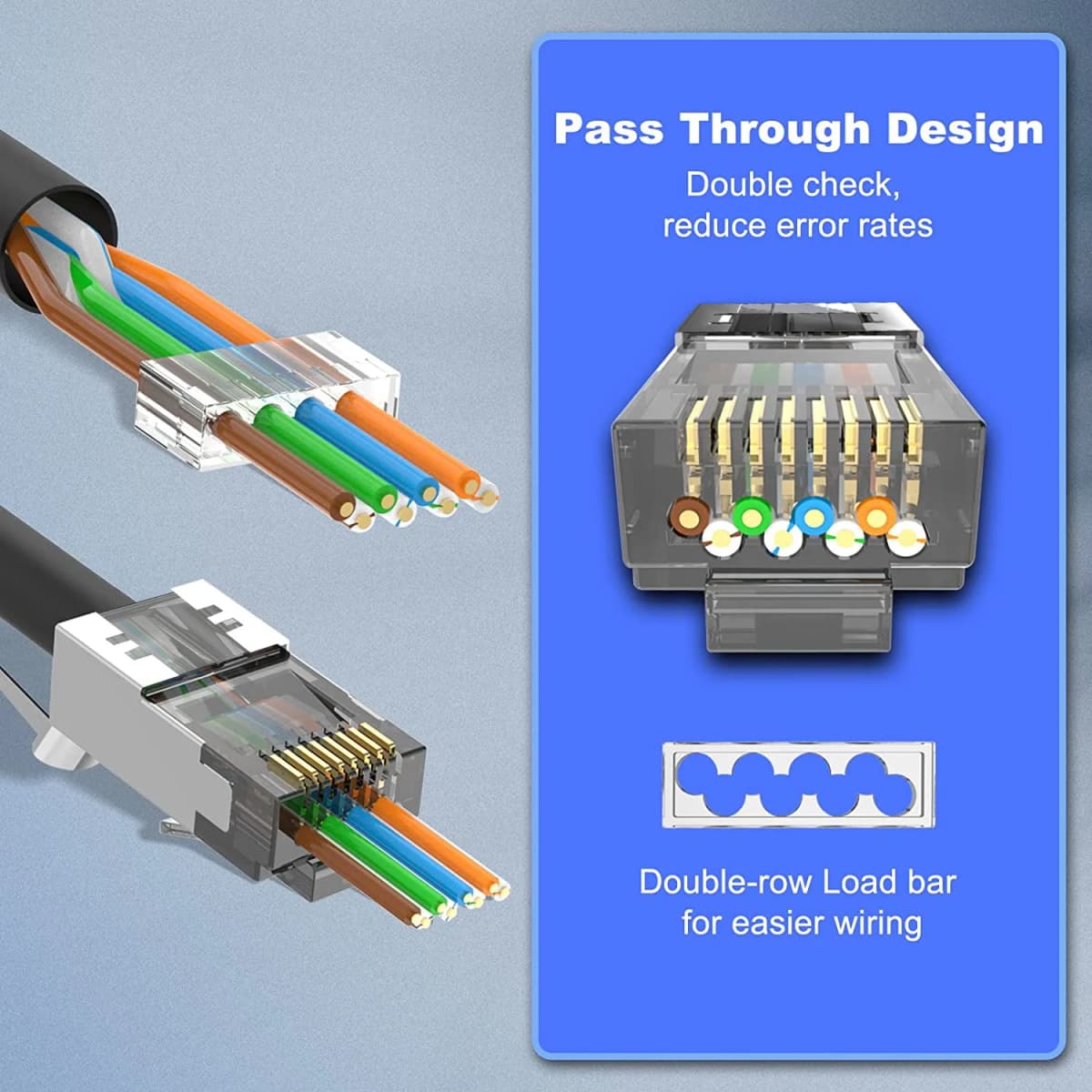 ZoeRax CAT6A CAT7 Connector, RJ45 Connectors Pass Through CAT6A CAT7 Shielded, 3-Prong with Strain Relief Boots Black — view 5