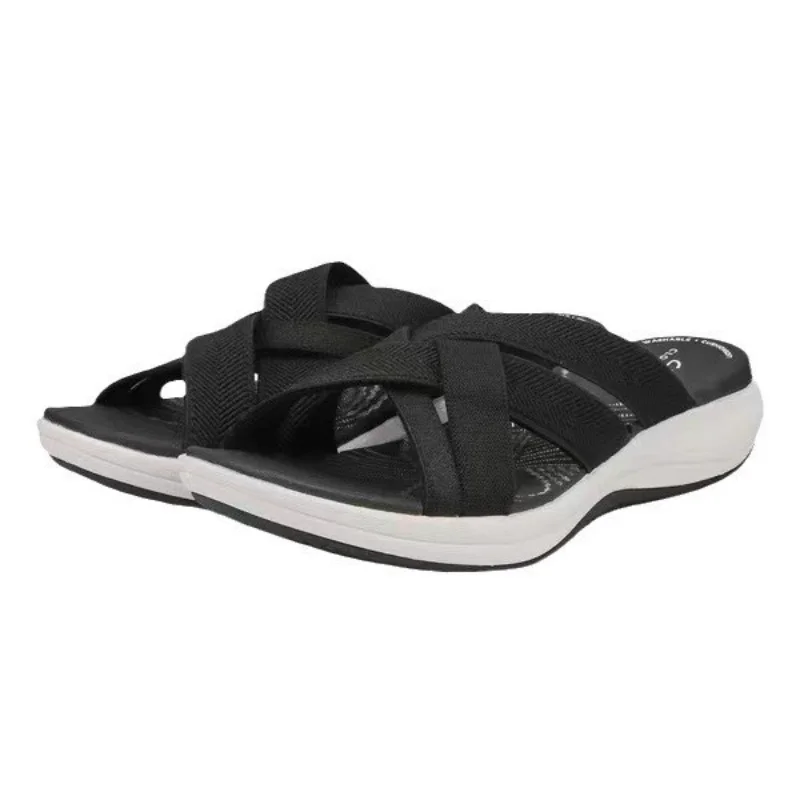 Summer Outdoor Women Wedge Sandals Open Toe Thick Sole Fashion Slope Heel Cross Slippers Beach Comfortable Women's Casual Slides — view 3