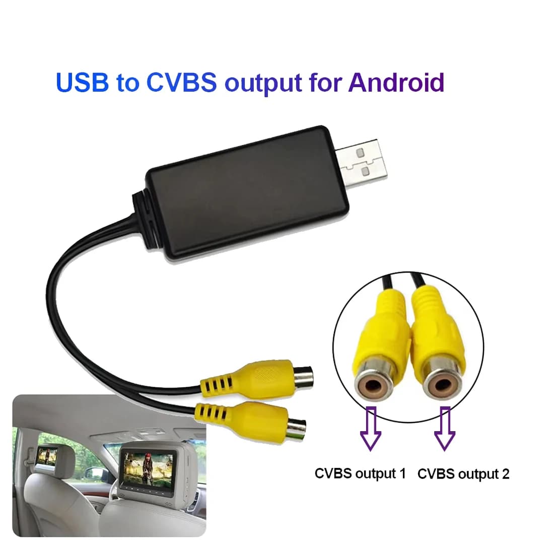 USB to CVBS RCA Video Output Adapter Box Interface Connect to Monitor Display Device for Android Radio Multimedia