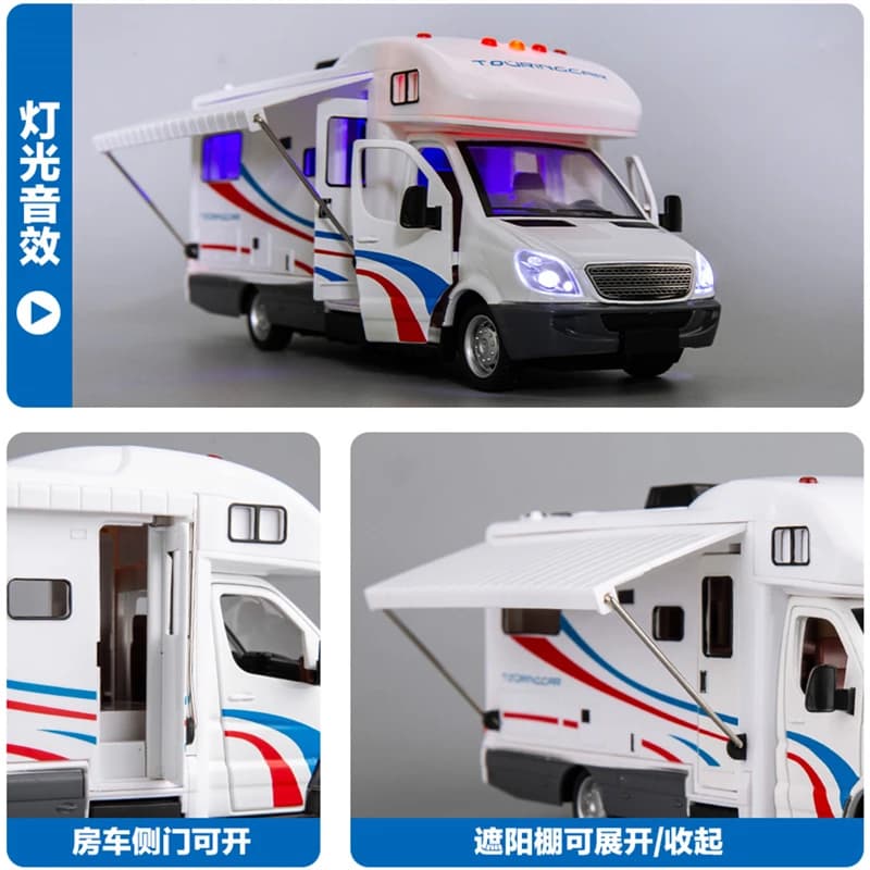 1:28 Diecast Luxury RV Recreational Vehicle Car Model Metal Camper Van Motorhome Touring Car Model Sound and Light Kids Toy Gift — view 5